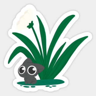 Cat under flowering plant Sticker